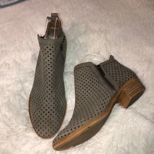 Lucky Brand Taupe/Gray Perforated Ankle Booties